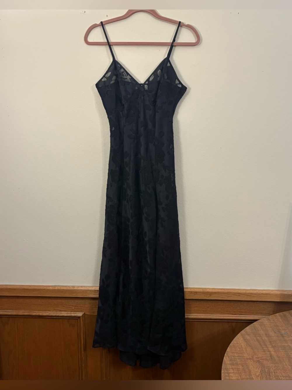 Vintage Gold Label Victoria’s Secret Black Satin & Lace Full-Length Gown sheer
